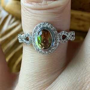 Genuine Orange Mystic Topaz Sterling Silver Halo Ring Discounted Size 6